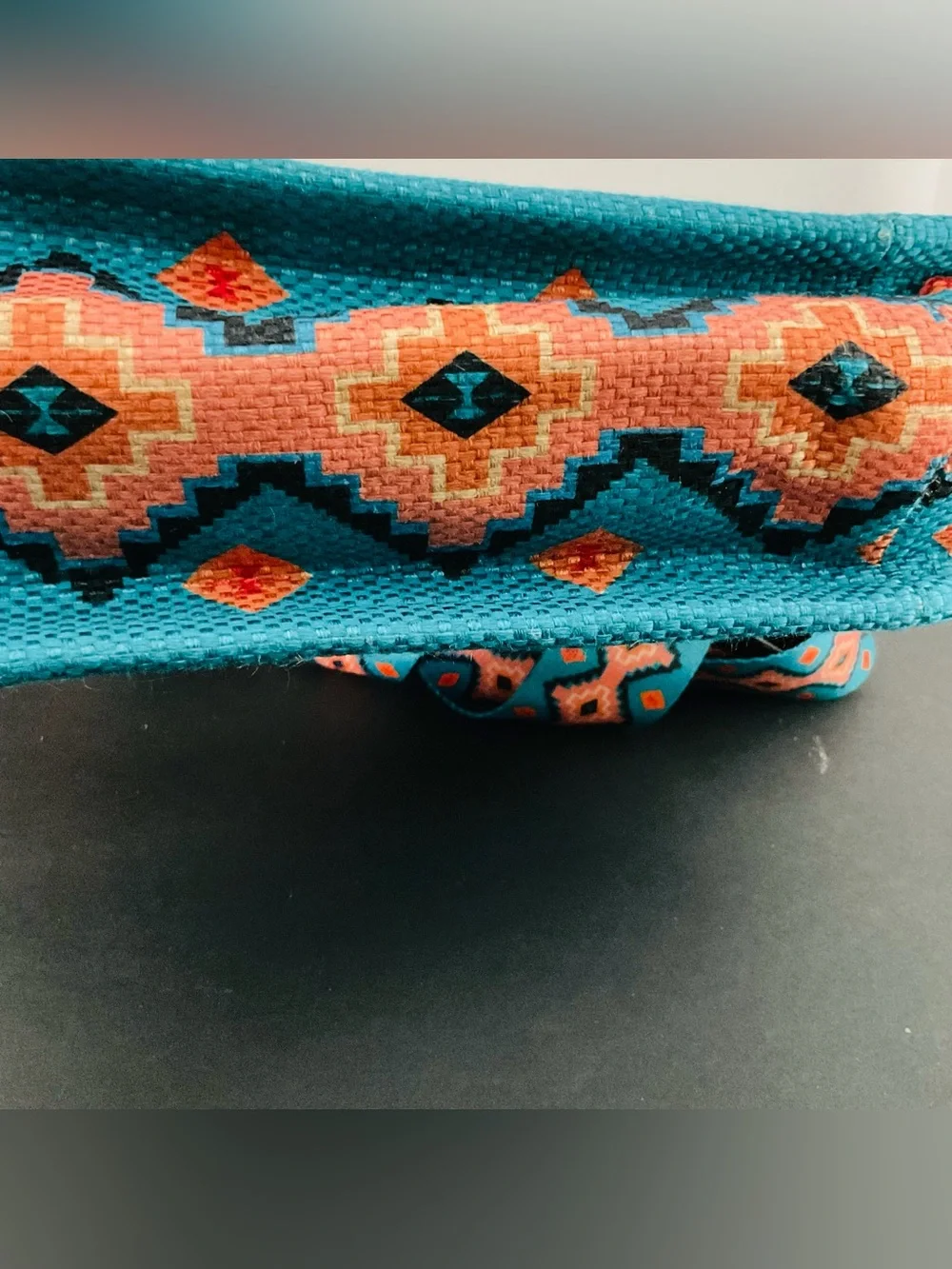 Wrangler Turquoise Peach Southwestern Aztec Canvas Tote Bag Western Boho